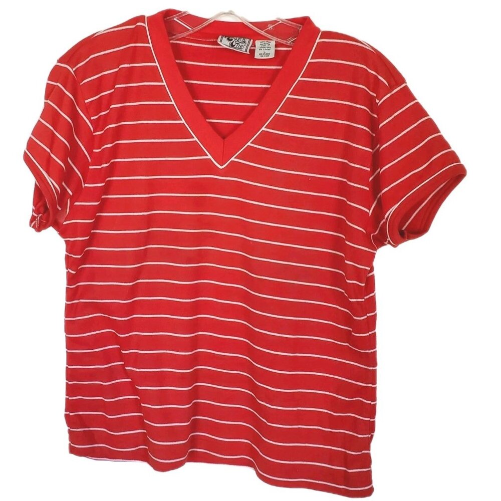 Vintage 80s Catch One Striped V Neck Shirt Size Large
